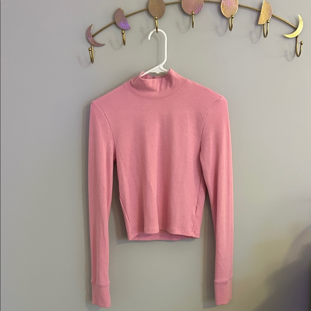 American Eagle Outfitters Pink Long-Sleeve Mock Neck Top